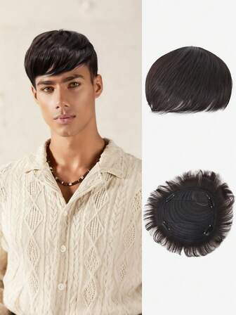 Men's Short Straight Wig, Brownish Black, Suitable For Men's Short Hair Replacement, Casual Style For Daily Wear, Easy To Wear, Fluffy And Layered.