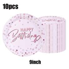 10/20/40/50 piezas, Platos de fiesta de cumpleaños en color oro rosa - Vajilla elegante en oro rosa con letras de "Feliz Cumpleaños", platos de postre y cena con estampado de puntos en oro rosa y diseños de cumpleaños para celebraciones de cumpleaños de familias de niños y niñas, para fiestas de princesas, despedidas de soltera y decoraciones de fiesta de cumpleaños en fines de semana y días festivos - Oro rosa - Ver 13