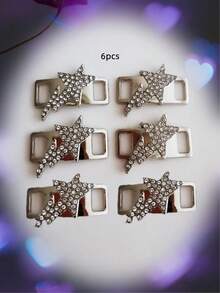 6pcs Casual Sports Sneaker DIY Shoelace Decorative Clips, Removable Fashion Metal Rhinestone Shoe Charms, Cute Lightning, Star, Moon Decor Clips - Multicolor - View 11