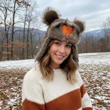 Women Men Winter Hat With Earflaps Fashionable Cute Outdoor Trapper Caps With Ears For Skiing Cycling - nâu đỏ - Xem 5