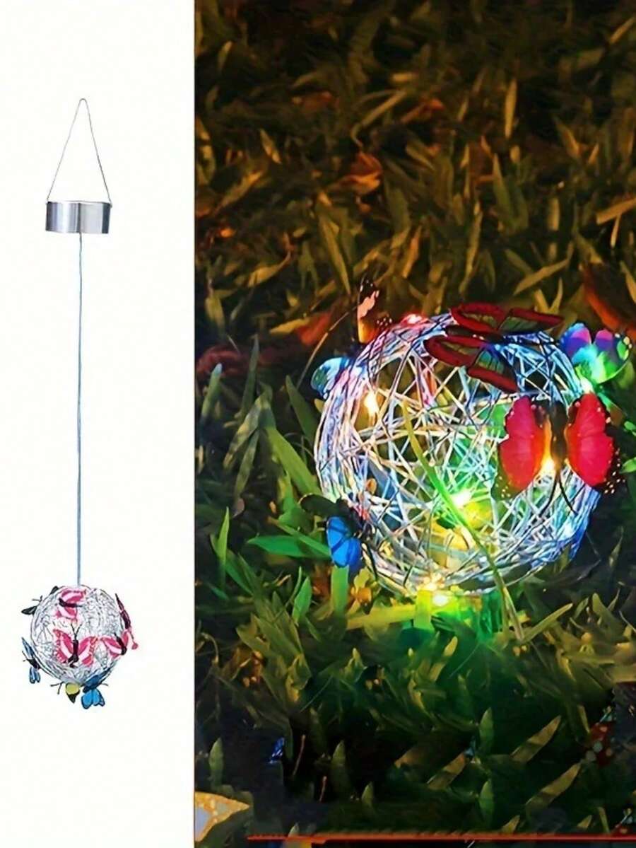8LED Solar Butterfly Fiber Optic Lamp For Courtyard Garden Decoration, Lawn Light Swaying In The Wind, Warm And Romantic,Used For Routes, Gardens, Courtyards, Parties, Weddings, Festivals, Christmas Decorations, Solar Flooring, Lawn Lights, Halloween Decorative Lights - 多色1 - 查看 1