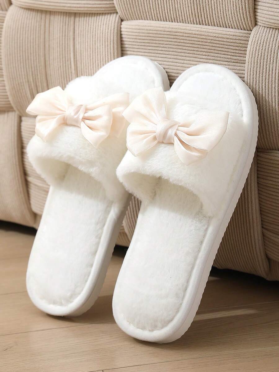 Dép xỏ ngón hở mũi đính nơ cho nữ, giày đi trong nhà thoải mái, nhẹ, chống trượt, kiểu dáng dễ thương, thích hợp cho mùa xuân, mùa thu và mọi mùa