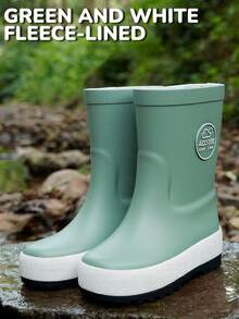 Kids Green Solid Color Rain Boots, Waterproof Non-Slip Boots For Outdoor Play And Rainy Days - 綠色 - 查看 6