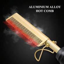 1pc Electric Comb, Straightening Comb, Curling Comb, Heat-Resistant Pressing Comb, Ceramic Electric Quick-Heating Straightening Comb, Suitable For Wet Or Dry Hair, Beard Comb, Suitable For Both Men And Women, Holiday Gift, Christmas Gift - Black - View 2
