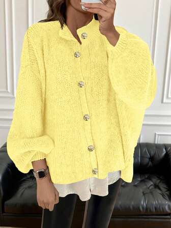 Casaco de Tricô Cardigan de Outono/Inverno Feminino, Moda Minimalista Casual de Negócios, Elegante para Passeio, Quente, Versátil, Afina a Silhueta, Estilo Coreano