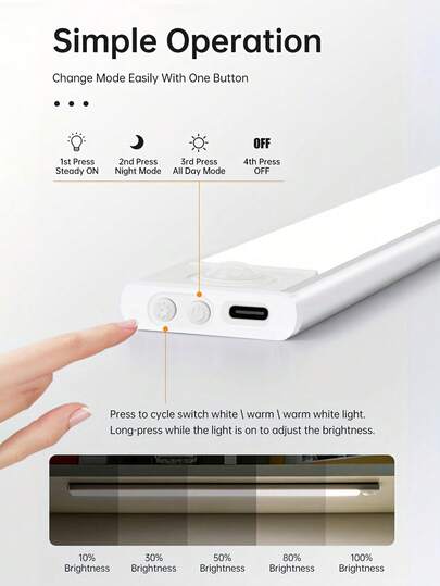 1pc LED Motion Sensor Cabinet Light, Under Counter Closet Lighting, Wireless Magnetic USB Rechargeable Kitchen Night Lights, Battery Powered Operated Verlichting Wardrobe Closets Cupboard Stairs Corridor Shelf Three s,7.87inch/11.8inch/15.7inch/19.7inch view 10