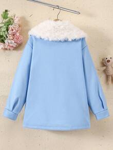 女童秋冬开衫，羊毛外套，心形口袋，可爱甜美校园风外套，礼物，节日礼物 - 藍色 - 查看 5