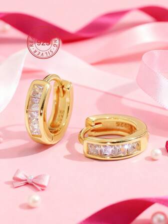 Artepollo 925 Sterling Silber Ohrringe für Mädchen, 14 Karat vergoldete runde Zirkonia Creolen, hypoallergen, nicht verblassend, leicht, Alltagsschmuck, Geschenkverpackung, Geschenk für Mädchen