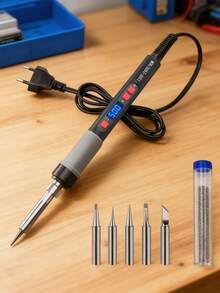 ILIBILIB HX5 90W Professional Soldering Iron With EU Plug, 110V-240V, Sleep Mode, LCD Display & Precise Temperature Control (180-500°C, ±1°C) - Includes 5 Interchangeable Tips & 1 Tube 18g Solder Wire