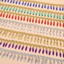 1 Yard Rhinestone Embellished Tassel Lace Satin Ribbon, 4.5cm Wide, Clothing Accessory - Multicolor - View 1