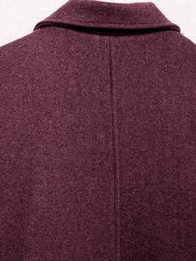 女士时尚休闲法式单排扣短款宽松领羊毛大衣 - 中紫紅色 - 查看 10