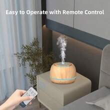 1个300毫升木纹香薰精油加湿器，带遥控器和7色LED灯，4档定时，USB供电，适用于卧室、家庭、办公室。 - USB - 查看 7