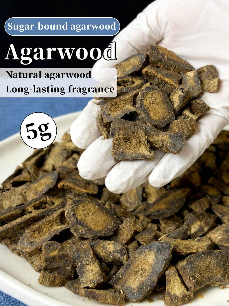 5克，高油沉香，天然沉香，独特持久的香味，适合焚香，纯天然无添加剂，油润饱满，香气浓郁，优质沉香，适用于电子香，阻燃，适合室内空气清新、助眠、放松、集中注意力、瑜伽、招待客人和馈赠。 - 高油沉香木 - 查看 1