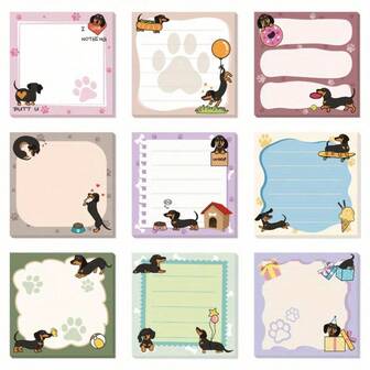 1/9pcs Cute German Shepherd Sticky Notes - 3x3 Self-Adhesive Notepad, Includes 270 Sheets, 9 Unique Cartoon Dog Designs, Pastel Colors And Paw Prints - Perfect Gift For Dog Lovers, Office, School, Home Use