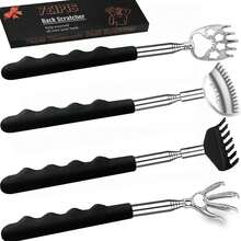 4Pcs Different Back Scratcher Extendable Back Massager With Rubber Handles, Metal Portable Telescoping Back Scratcher, Stocking Stuffers Men Women (Black) A7UF - Black - View 8