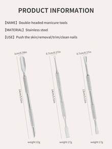 3件/1件装金属银色双头角质层推剪/修甲器，沙龙级不锈钢凝胶指甲油刮刀，耐用专业美甲修脚清洁工具，适用于指甲和脚趾甲