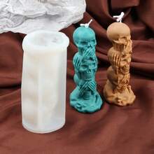 Molde de silicona en forma de calavera apilada para vela aromática, joyería de resina, cuentas y manualidades DIY | Decoración espeluznante para el hogar y regalo de Halloween hecho a mano - Blanco - Ver 8