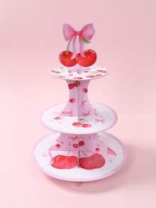 1 Set Soporte para pastel de varios niveles con diseño de lazo de flor de cerezo rosa, soporte desechable de papel para cupcakes con diseño de lazo de flor de cerezo rosa, adecuado para fiesta de revelación de género, decoración de baby shower, decoración de pastel de 1er cumpleaños. Decoración de flor de cerezo rosa para soporte de pastel de postre de fiesta de cumpleaños de bebé niña, decoración de baby shower, regalo de baby shower, decoración de fiesta de revelación de género, regalo de cumpleaños, decoración de 1er cumpleaños - lazo de cereza rosa - Ver 5