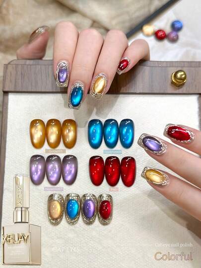  XEIJAYI Ultra-Shiny Cat Eye Nail Gel – 4-Color Candy Pop Set​  Fall/Winter Multicolor Cat Eye Polish​ Fashion Salon Art Gel With Vibrant, Multi-Tonal Shine​ Perfect For DIY Nail Art & Salon-Quality Gift For Women​