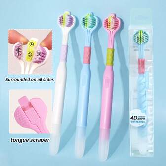 Spazzolino da denti setole morbide 4D, colore rosa - Cura delicata delle gengive, pulizia profonda, copertura completa della testa, adatto per denti sensibili, design ergonomico del manico, durezza media