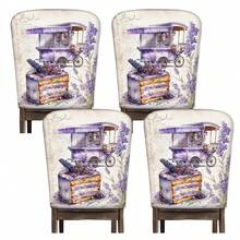 2/4/6 Stücke Lavendel Muster Leinen Stuhlbezüge, geeignet für Heim-Dekoration, Wohnzimmer, Esszimmer, Garten, Hotel, Party, waschbares Polyestermaterial, Stuhlsitzbezüge