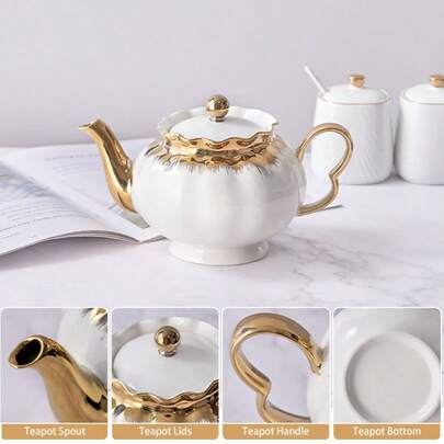 MBB 1 zestaw nowego czajniczka z porcelany kostnej ze zdejmowaną pokrywką i dużym uchwytem, elegancki styl, duży czajniczek do herbaty sypanej, 37 uncji (1100 ml) ceramiczny czajniczek idealny do herbaty popołudniowej, do herbaty sypanej lub w torebkach, idealny prezent urodzinowy na parapetówkę dla kobiet