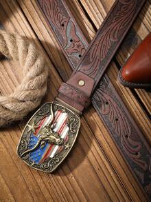 1pc Unisex Bohemian Western Style Metal Buckle Vintage Dark Brown PU Leather Belt, Suitable For Casual & Personalized Matching (Hole Puncher Included) - As Shown - View 30