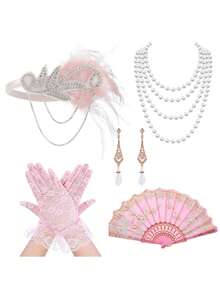 5pcs D EXCEED Women's Accessories Set - Headband, Earrings, Necklace, Gloves, Hand Fan, Suitable For Tea Party, Ball, Opera Costume, 1920s Vintage Party - Multicolor - View 10