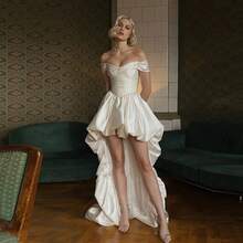 Vintage High/Low Satin Wedding Dresses Simple Off The Shoulder Sleeveless Strapless Bridal Gown Sexy Backless,Registry Office Dresses Bridal Fashion,Evening Party Dress Birthday Party Dress Country Wedding,Romantic Church Ceremony Wedding Dress,Suitable For Wedding,Dating,Party,Singles' Party,Vacation,Formal Occasions,Dinner Dress,Prom Dress,Homecoming Dess,Cocktail Party,Wedding Guest Dress,Graduation - trắng - Xem 6