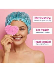 60pcs Compressed Face Sponge, Natural Exfoliator, Disposable Cleansing Pad, Soft Heart Pads With Storage Container, Travel Makeup Remover
