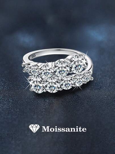 1枚奢华925纯银3.2克拉莫桑石戒指，适合女士日常佩戴、婚礼新娘首饰、订婚纪念日礼物、情人节礼物、闪亮生日礼物。