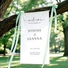 Ml Modern Personalized Fabric Wedding Welcome Sign, Wedding Welcome Sign With Names And Date, Fabric Sign, Custom Linen Wedding Signs, Boho Wedding Decor, 60 X 10101 - 白色的 - 查看 5