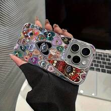 1 szt. Akrylowe etui na telefon z nadrukiem w kształcie serca i oczu, z miękkimi krawędziami, kompatybilne z Apple 17 16 15 14 13 12 11 XS XR X 8 7 Plus Pro Max Series, spersonalizowane etui ochronne w stylu INS, modny, minimalistyczny, uroczy design na całe ciało, prezent urodzinowy/świąteczny - Srebro - Zobacz 3