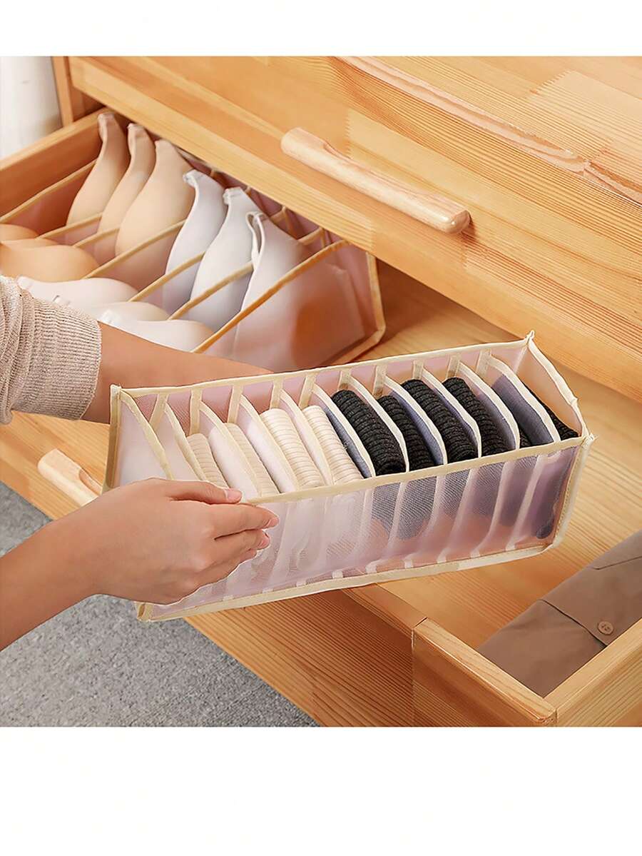 1pc Foldable Mesh Underwear, Socks, Clothing Storage Bag, Drawer Style Thickened Storage Box, Transparent Storage Set Suitable For Bedrooms And Dormitories, Including 6/7/11 Partition Box For Effective Storage - Multicolor - View 1