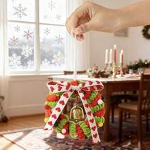 Adornos navideños: Corona de terciopelo con campana, decoración colgante para árbol de Navidad, ideal para fiestas navideñas en casas de campo. - Verde claro - Ver 2
