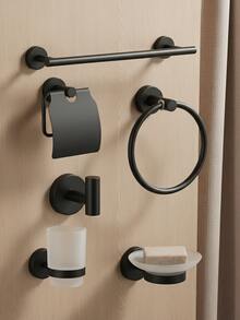 6件套浴室收纳整理套装，包括不锈钢毛巾杆、毛巾环、纸巾盒和浴袍挂钩 - 彩色 - 查看 1