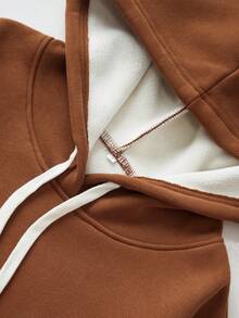 Męska bluza z kapturem, bawełniana, z kapturem i polarową podszewką z logo Pierre Cardin, męska bluza z opadającymi ramionami, ciepła, luźna bluza z kapturem na jesień/zimę, wykonana z grubego materiału, odpowiednia na zimne dni - Brązowo-rudy - Zobacz 3