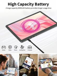 Relndoo 2025款安卓平板电脑，配备键盘，安卓15平板电脑，10.1英寸平板电脑，带鼠标、皮套、手写笔、保护膜、数据线，RK3562四核2.0GHz处理器，(6GB+20GB) RAM+128GB ROM，802.11n 2.4G/5G无线网络，2MP+8MP双摄像头，1280*800像素高清触摸屏，6000mAh电池，Type-C接口，支持1TB SD卡扩展，GPS，平板电脑（不含适配器） - 粉色 - 查看 5