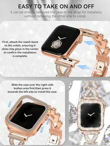 1pc/Set Watch Bands &Strap 41 Mm+1pc Watch Case Women Jewelry Shiny Diamond Metal Strap And Protective Case Are Suitable For Apple Watch Series11/10/ 9/8/7 Rose Gold Compatible With Apple Watch Band 38mm 40mm 41mm 42mm 44mm 45mm 49mm 2 Pieces Ladies' Jewelry Replacement Metal Wristband Strap With Shiny Screen Case Suitable For Ultra SE Series 9/8/7/6/5/4/3/2/1 Bling Ladies' Shiny Strap Watch Band Applewatch Accessories