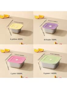 1pc Stainless Steel Food Storage Container, Airtight Leak-Proof Lunch Box, Refrigerator Freezer , Portable Meal Prep Container, Multi-Function Kitchen Food Saver - Multicolor - View 2