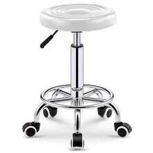 高さ調節可能なPUレザーローリングスツール - キャスター付きラウンドスイベルクッションスツール - ホワイト - チェックする 1