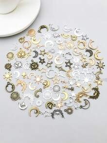 20-100个随机混合合金材质个性化DIY耳环吊坠，优雅锌合金，复古银色，时尚星月图案，带星星吊坠，可搭配手链、项链，适合狂欢节、斋月、复活节等场合。 - 彩色 - 查看 9