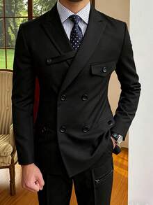 I FineLong Men's Solid Color Double-Breasted Suit Jacket, Casual Slim Fit British Style High-End Men's Blazer