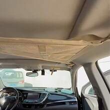 1pc Car Ceiling Cargo Net Triangle Roof Storage Pocket Mesh Luggage Organizer Double-Layer Ceiling Storage Solution For Camping Road Trips Vacations Auto Interior Accessories Organizer Holder - Apricot - View 2