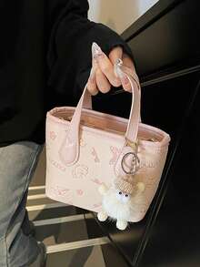 Faux Leather Solid Color Mini Bucket Bag, Versatile Casual Handbag & Shoulder Bag - Pink - View 4