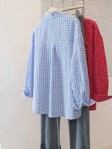 YUXIN 女士宽松格子衬衫，翻领纽扣设计，单侧口袋，多种颜色可选，适合通勤和休闲穿着，四季皆宜