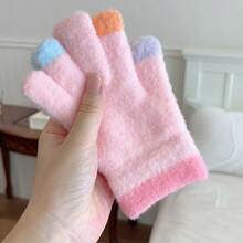 1PC Colored Macaron Woolen Warm Gloves, Cold-Proof And Antifreeze Handwritten Characters, Five Fingers, Gifts For Family And Friends, Daily Attendance Street Party Activities, Halloween Christmas Gifts For Family And Friends Are The First Choice - Màu Hồng  Dưa hấu - Xem 4