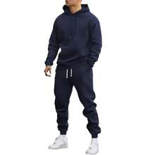 Men's Autumn Suit Casual Sports Solid Color Hoodie Men's Two-Piece Set Loose Sweatshirt Men's Clothing - Dark Green - View 6