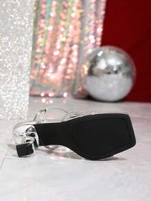 女士性感水钻踝带高跟凉鞋，防滑鞋底，适合婚礼、派对、晚宴、晚礼服或任何场合，时尚粗跟凉鞋 - 銀色 - 查看 4