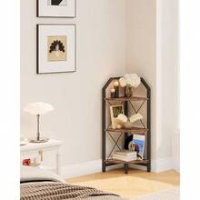 59.4" Corner Shelf 5-Tier Industrial Corner Bookshelf Corner Storage Stand Plant Stand Display Shelf Bookcase For Bedroom Living Room Home Office Rustic Brown And Black TCJ10BF - 鄉村棕色和黑色+3層 - 查看 8